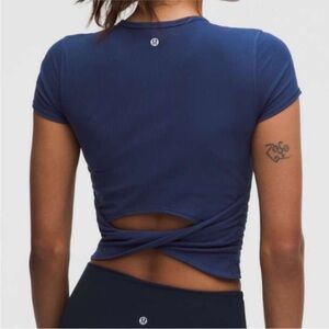 Lululemon All It Takes Back-Twist Ribbed Short-Sleeve Shirt Navy 6